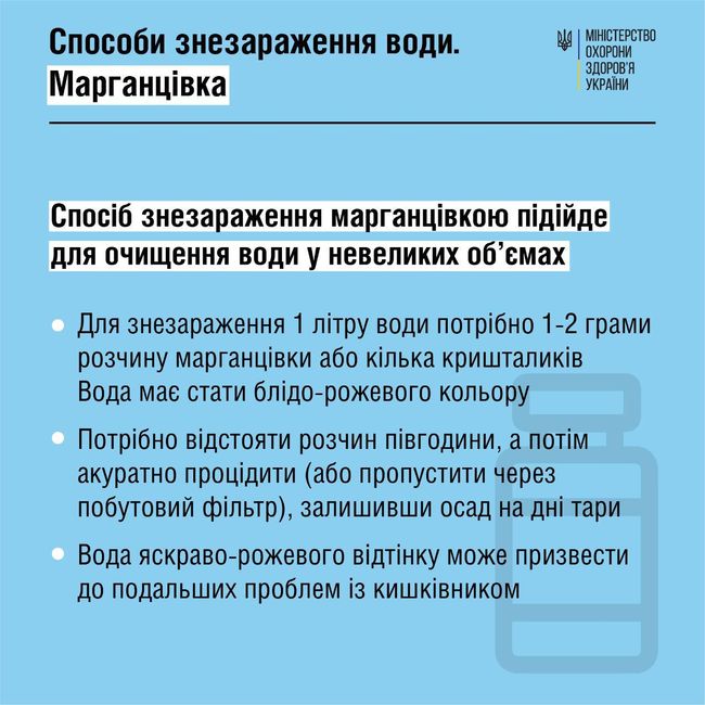 Способы обеззараживания воды в инфографике от Минздрава Украины