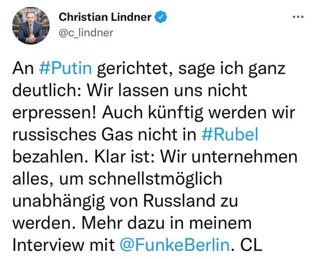 Германия отказалась платить за российский газ в рублях