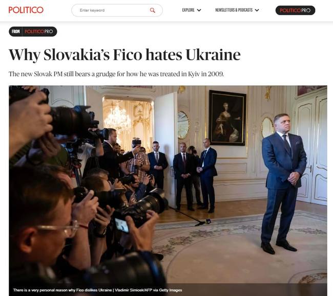 Премьер Словакии Фицо занимает антиукраинскую позицию из-за давней личной обиды, - Politico