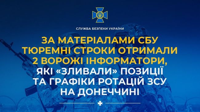 За матеріалами СБУ тюремні строки отримали 2 ворожі інформатори