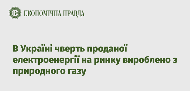 В Україні чверть проданої електроенергії на ринку вироблено з природного газу